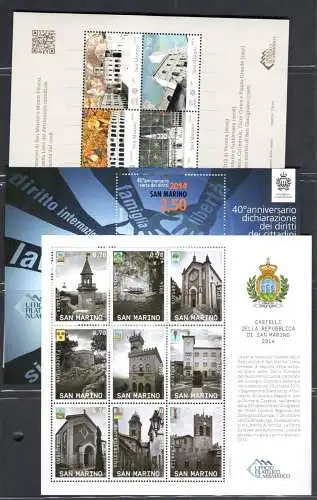 2013 San Marino, postfrisch, kompletter Jahrgang, 16 Werte + 8 Zettel - postfrisch **