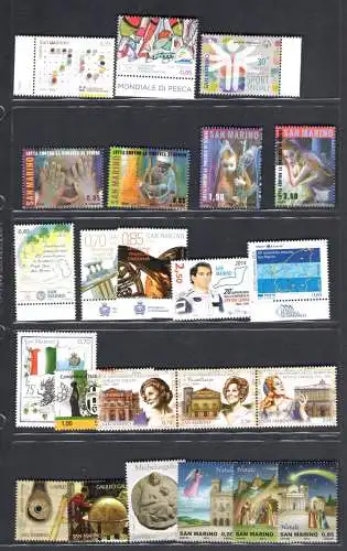 2013 San Marino, postfrisch, kompletter Jahrgang, 16 Werte + 8 Zettel - postfrisch **