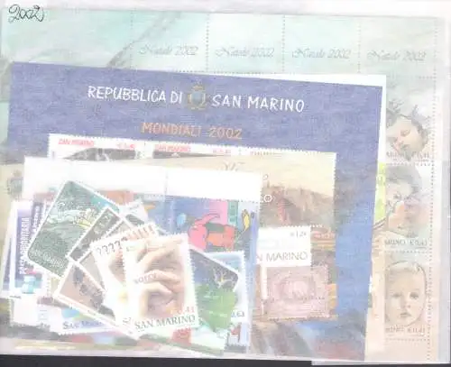 2002 San Marino, postfrisch, kompletter Jahrgang, 36 Werte + 4 Zettel - postfrisch **