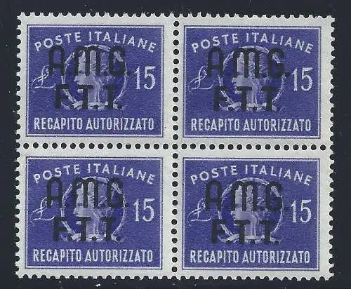 1949 TRIEST A - Autorisierte Lieferung 15 lila Lire Nr. 3 MNH / ** VIERTEL VON AUSGEZEICHNETER QUALITÄT