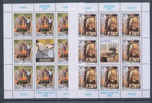 2003 EUROPA CEPT Serbien Montenegro Nr. 2 Miniblätter Kunst Plakate MNH **