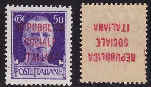 1944 ITALIENISCHE SOZIALE REPUBLIK, Nr. 493ta 50c. violett MNH/**