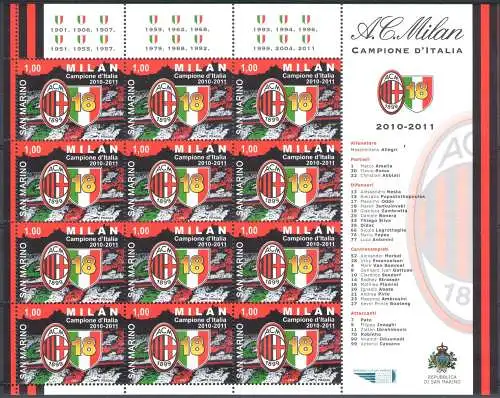 2011 San Marino Milan Campione d'Italia 2010-2011 Minifoglio 12 Werte - MNH **