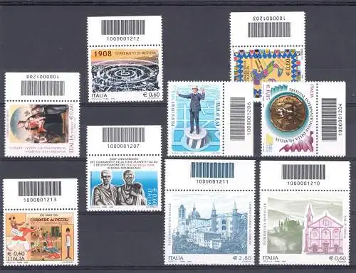 2008 Italienische Republik kompletter Jahrgang Barcodes 9 Werte mit dem seltenen Corriere dei Piccoli MNH **