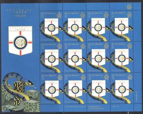 2018 San Marino 110. Centodieci Inter 1908-2018 Minifoglio 12v MNH **