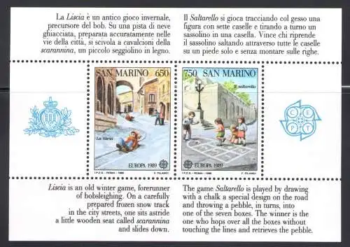 1989 San Marino Europa Giochi Infantili Bf 43 MNH **