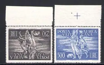 1948 Vatikan Luftpost Tobia Nr. 16/17 2 Werte ** MNH ZENTRIERT Hoher Rand Garantiezertifikat Philatelie De Simoni