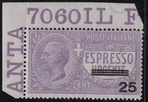 1917 Königreich Italien - Luftpost - Nr. 2 MNH ** MIT TISCHNUMMER