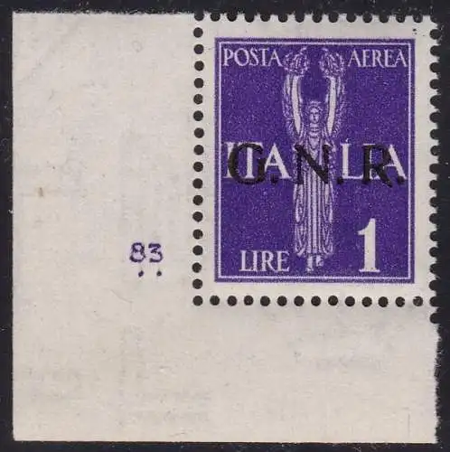 1944 RSI, Luftpost - Nr. 121 - 1 Lira lila MNH ** TISCHNUMMER