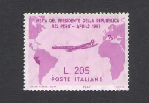 1961 Italien - REPUBLIK - 205 Lire Rosa nicht ausgegeben - Gronchi Rosa - MNH ** - Certificato De Simoni