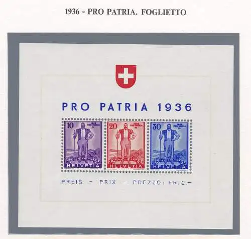 1936 SCHWEIZ, Bogen Nr. 2, Pro Patria MNH ** Bolaffi Zertifikat