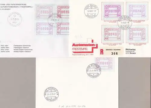 1979-83 SCHWEIZ, ATM 3 +3/6 + 5/6A 3 interessante Briefe