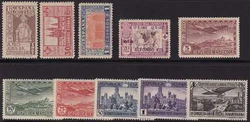 1927-37 SPANIEN/ESPANA/SPAIN, Nr. 328 + PA 89/94 + 593/595 10 Val. MLH/*