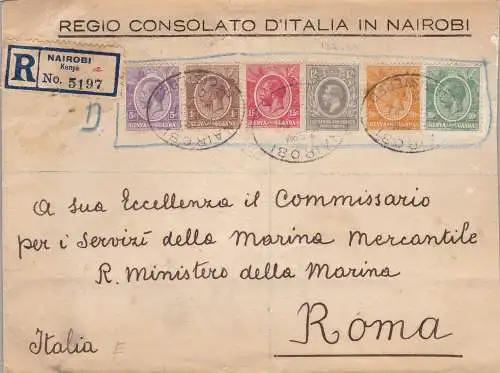 1923 Ostafrika und Uganda - SG 69+76+77+79+82+83 SCHÖNER BRIEF VON NAIROBI NACH ROMA