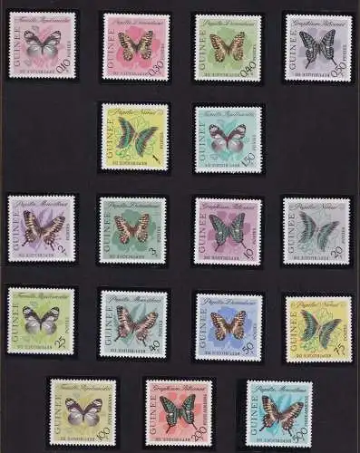 1963 GUINEA - Yvert n. 146/159 + Luftpost 32/34 - 17 Werte - Schmetterlinge - postfrisch **