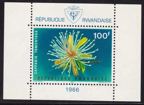 1966 REPUBLICA RUANDAISE, COB BL 6 Fleurs I. MNH/**