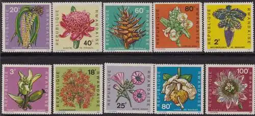 1968 REPUBLICA RUANDAISE, COB Nr. 253/262 Blumen 10 v. MNH/**