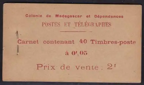 1922 MADAGASKAR - Libretto/Carnet/Booklet Nr. 4 5c. schwarz und rot MNH/** RAR