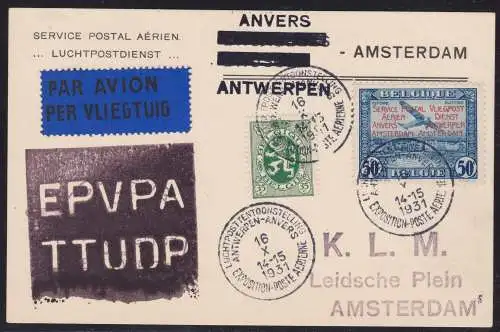 1931 Belgien - PR32 Luftpostdienst ANVERS-AMSTERDAM Postkarte