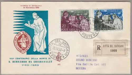 1953 Vatikanstadt, VENETIA Nr. 171/172 S.Bernardo EMPFOHLENE REISE NACH MODENA