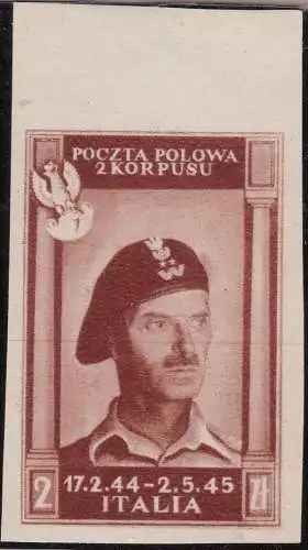 1946 POLNISCHES KORPS, Nr. 8B 2 zl. rotbraun NEU OHNE GUMMI Zertifikat Blond BLATTRAND