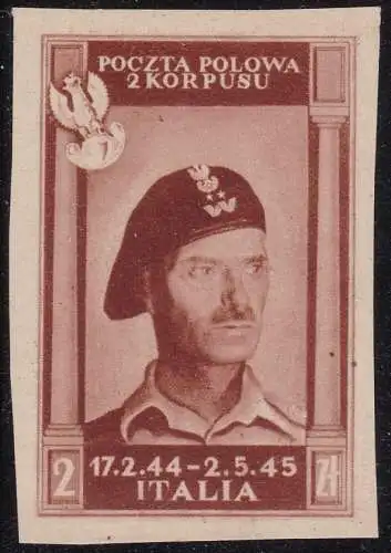 1946 POLNISCHES KORPS, Nr. 8B 2 zl. rotbraun NEU OHNE GUMMI Zertifikat Blond