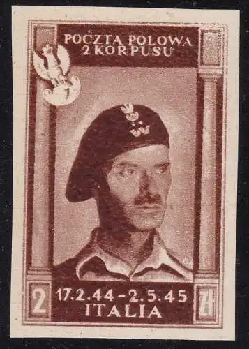 1946 POLNISCHES KORPS, Nr. 8Ba 2 zl. dunkelschokobraun NEU OHNE GUMMI zertifiziert Blond