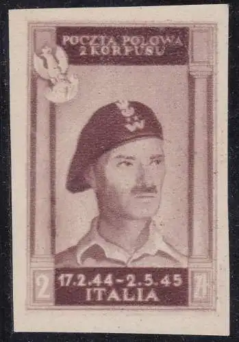 1946 POLNISCHES KORPS, Nr. 8Bb 2 zl. hellschokobraun NEU OHNE GUMMI Zertifikat Blond