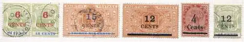 1899-02 MAURITIUS, SG Nr. 134(2)/135 + 137 + 156 + 163 6 Werte überdruckt GEBRAUCHT