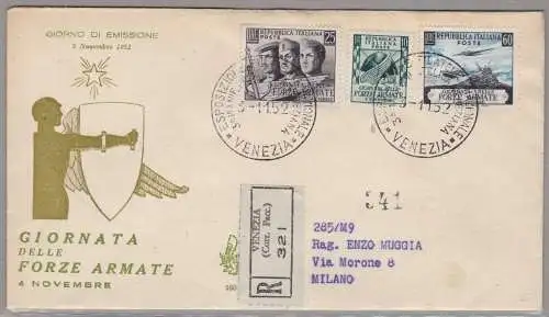 1952 REPUBLIK - Streitkräfte Nr. 699/701 VENEDIG EINGESCHRIEBEN NACH MAILAND GEREIST