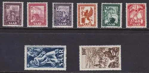 1949-50 SAARLAND/SAARLAND, Nr. 255/262 Serie mit 8 Werten MNH/**