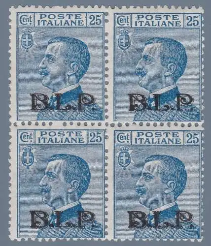 1922-23 Königreich Italien, BLP Nr. 8 25 Cent. hellblau QUARTINA MNH/** Raybaudi Zertifikat