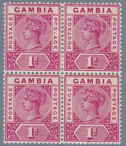 1898 GAMBIA, SG 38 1d. karminfarbenen Viererblock MLH/MNH */**