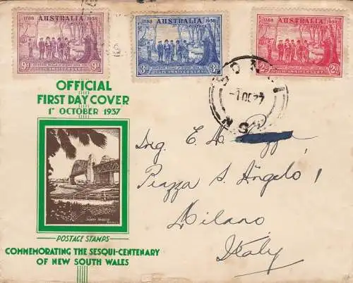 1937 AUSTRALIEN - SG 193/195 direkt nach Mailand (Italien), kein gemeinsames Ziel