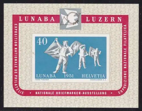 1951 SCHWEIZ, Bogen Nr. 14 LUNABA MNH / ** Zertifikat Enzo Diena