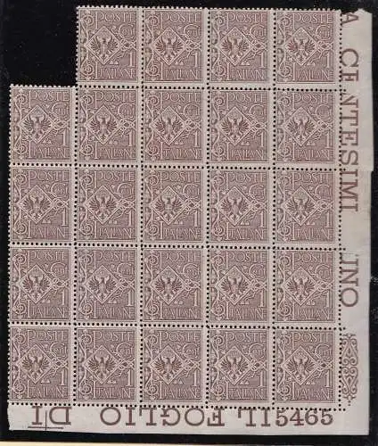 1901 ITALIEN - KÖNIGREICH, Nr. 68 Block von 24 MNH / ** TISCHNUMMER