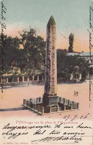 1906 ÖSTERREICHISCHER AUFSTAND, Postkarte von Konstantinopel (Obelisk) nach Rom frankiert mit der Nr. 39/I 10 für hellgrün