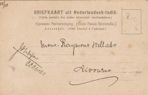 1910 NIEDERLÄNDISCHES INDIEN / NEDERLANDSCH INDIE / INDIEN NEERLANDAISE - Postkarte nach Italien (Livorno) REISE