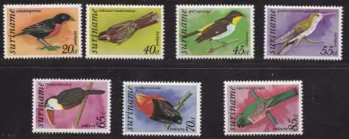 1977 SURINAME - Vögel/Vögel, Yvert PA 71/77 Serie mit 7 Werten MNH/**