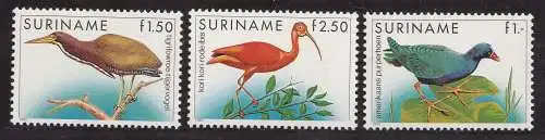 1985 SURINAME - Vögel-Vögel, Yvert Nr. 1014/1016 Serie mit 3 Werten MNH/**