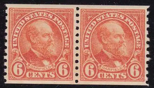 1932 USA, Nr. 527 6c. orange Spule Paar MNH/** PERF. 10 vertikal