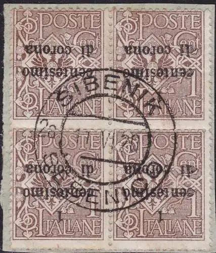 1919 Trient und Triest, Nr. 1aa GEBRAUCHTES VIERTEL MIT UMGEDREHTEM ÜBERDRUCK