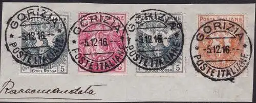 1915-16 ITALIEN - KÖNIGREICH, Nr. 102-105 Pro Rotes Kreuz KOMPLETTE SERIE GEBRAUCHT AUF FRAGMENT