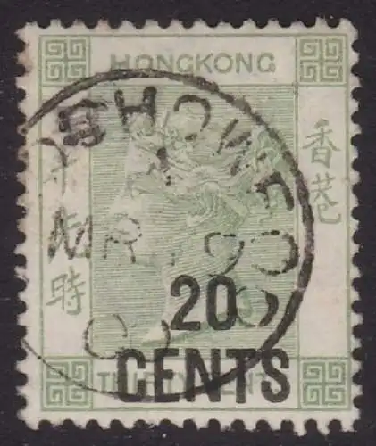 1891 Hongkong - SG 45 20c. auf 30c GEBRAUCHT Stempel Typ D Foochow - klarer Stempel