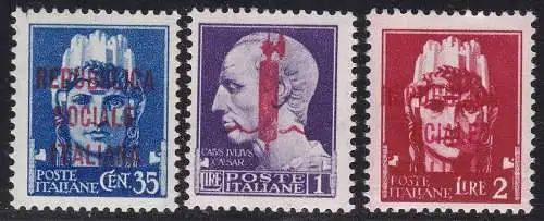 1944 Italienische Sozialrepubblica, SAGGIO P19-P21-P22 MNH/** SIGNIERT Biondi/Chiavarello