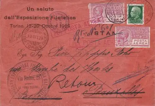 1929 Italien - Königreich, Philatelistische Ausstellung Turin PA 2A (x2) + Nr. 248 auf Brief vom 13. Oktober