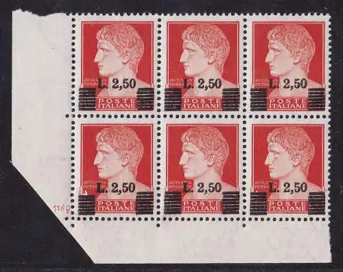 1945 LEUTNANT, Nr. 523 2,50 auf 1,75 orange MNH / ** SECHSERBLOCK MIT TISCHNUMMER - SORTE 6 BARREN