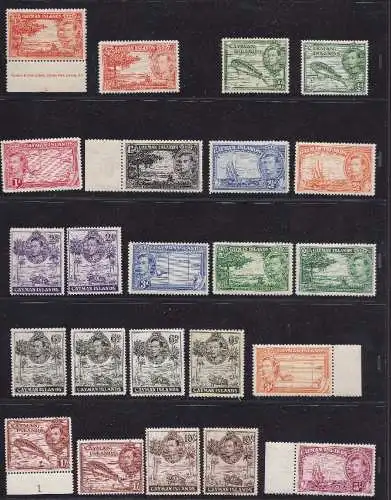 1938-48 CAYMAN ISLANDS, SG 115/126a Satz 14+9 Werte verschiedene Farben und Perforationen postfrisch/**