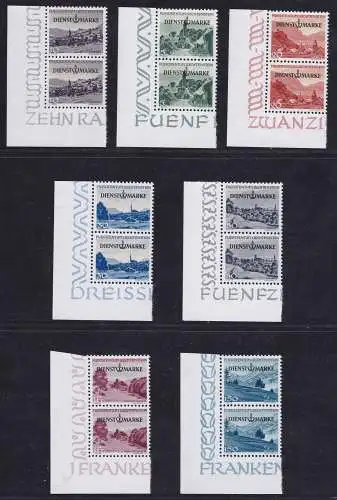 1947 LIECHTENSTEIN, Dienst 28/34 Ansichten 7 Werte MNH/** IN SENKRECHTEN PAAREN BLATTECKE