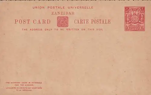 1904 SANSIBAR, POSTKARTE + ANTWORT HG 16 1+1 anna rot